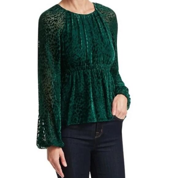 ALC a.l.c. Karen green semi sheer animal print velvet burnout long sleeve top - Picture 10 of 10